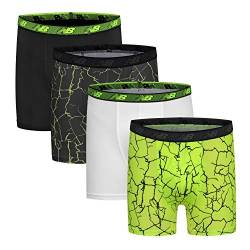 New Balance Boy's Performance Boxer Briefs 4-Pack, White/Hi-Lite/Black/Hi-Lite Print, Medium von New Balance