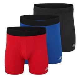 New Balance Men's 6" Boxer Brief Fly Front with Pouch, 3-Pack,Black/Team Red/Team Blue, X-Large (40"-42") von New Balance