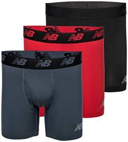 New Balance Men's 6"" Boxer Brief Fly Front with Pouch, 3-Pack,Black/Team Red/Thunder, Large (36""-38"") von New Balance