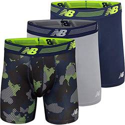 New Balance Men's 6" Boxer Brief Fly Front with Pouch, 3-Pack of 6 Inch Tagless Underwear (Pigment/Steel/Camo, XX-Large (44"-46")) von New Balance