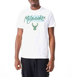 New Era - NBA Milwaukee Bucks Script Tee T-Shirt Farbe Weiß, Größe L von New Era