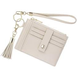 New Fashion Kingdom Wristlet Keychain Wallet for Women Slim RFID Blocking Credit Card Holder Wristlet Zip ID Case Wallet Small Compact Leather Wallet Coin Purse for Women, Beige, Kreditkartenetui mit von New Fashion Kingdom