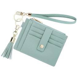 New Fashion Kingdom Wristlet Keychain Wallet for Women Slim RFID Blocking Credit Card Holder Wristlet Zip ID Case Wallet Small Compact Leather Wallet Coin Purse for Women, Hellgrün, Kreditkartenetui von New Fashion Kingdom