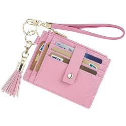 New Fashion Kingdom Wristlet Keychain Wallet for Women Slim RFID Blocking Credit Card Holder Wristlet Zip ID Case Wallet Small Compact Leather Wallet Coin Purse for Women, Pink, Kreditkartenetui mit von New Fashion Kingdom