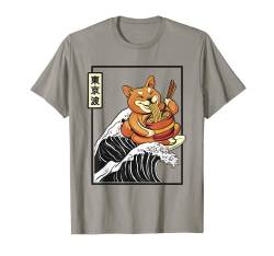 Shiba Inu With Ramen Surfen Kanagawa Wave Kawaii Aesthetic T-Shirt von New Japanese Aesthetic By Tokyo Waves