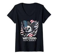 Damen Watchung New Jersey 4th Of July USA American Flag T-Shirt mit V-Ausschnitt von New Jerseyan Merch Tees And Stuff