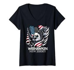 Damen Weehawken New Jersey 4th Of July USA American Flag T-Shirt mit V-Ausschnitt von New Jerseyan Merch Tees And Stuff