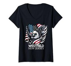 Damen Westfield New Jersey 4th Of July USA American Flag T-Shirt mit V-Ausschnitt von New Jerseyan Merch Tees And Stuff