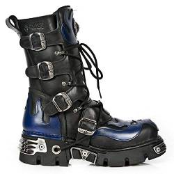 New Rock 107-C5 Unisex Stiefel Schwarz Blau Echtleder Schadenkopf Design Goth Biker von New Rock