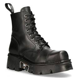 New Rock M-NEWMILI083-S19 Unisex Metallisch Kampfstiefel Schwarz Leder Militär Biker Gote Punk Schuhe 40 von New Rock