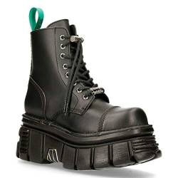 New Rock M-NEWMILI083-VS2 Unisex Kampfstiefel Aus Veganem Leder in Metallic-Optik, Schwarze Militär Gothik Punk Plateauschuhe 42 von New Rock