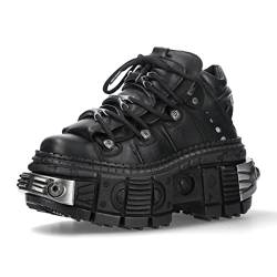 New Rock M.WALL106-S10 Unisex Stiefel, TANK Sohle, mit Schnürung, Schwarz / Leder, Unisex, Schwarz, Schwarz , 47 EU von New Rock