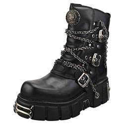 New Rock Shoes - Chained Black Leather Low-Cut Boots UK 8 / Black von New Rock