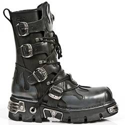 New Rock Shoes - Classic New Rock Combat Boots with Silver Flame Design UK 7 / Black von New Rock