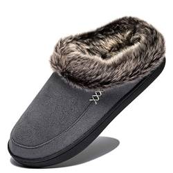 NewDenBer Hausschuhe Damen Memory Foam Warme Bequeme Flauschige Plüsch Faux Pelz Gefüttert Winter Pantoffeln (39/40 EU, Grau) von NewDenBer