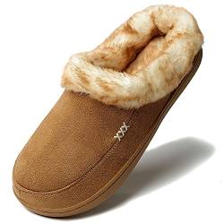 NewDenBer Hausschuhe Damen Memory Foam Warme Bequeme Flauschige Plüsch Faux Pelz Gefüttert Winter Pantoffeln (39/40 EU, Hellbraun) von NewDenBer