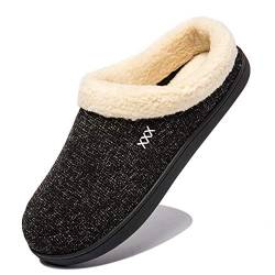 NewDenBer Hausschuhe Damen Memory Foam Warme Bequeme Weiche Gefüttert Winter Pantoffeln mit Rutschfeste Gummisohle (35/36 EU, Schwarz) von NewDenBer