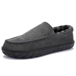 NewDenBer Hausschuhe Herren Mokassin Rückstellschaum Winter Bequeme Weiche Warme Gefüttert Indoor Outdoor Pantoffeln (40 EU, Dunkelgrau) von NewDenBer