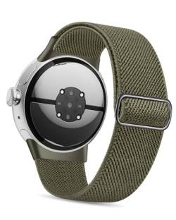 Kompatibel mit Google Pixel Watch 2 Armband/Pixel Watch Armband, verstellbares elastisches geflochtenes Nylon-Armband Sport Loop Riemen für Frauen Männer (Armeegrün) von NewJourney