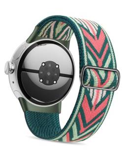 Kompatibel mit Google Pixel Watch 2 Armband/Pixel Watch Armband, verstellbares elastisches geflochtenes Nylon-Armband Sport Loop Riemen für Frauen Männer (Grüner Pfeil) von NewJourney
