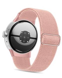 Kompatibel mit Google Pixel Watch 2 Armband/Pixel Watch Armband, verstellbares elastisches geflochtenes Nylon-Armband Sport Loop Riemen für Frauen Männer (Hellrosa) von NewJourney