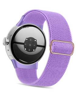 Kompatibel mit Google Pixel Watch 2 Armband/Pixel Watch Armband, verstellbares elastisches geflochtenes Nylon-Armband Sport Loop Riemen für Frauen Männer (Hellviolett) von NewJourney