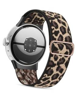 Kompatibel mit Google Pixel Watch 2 Armband/Pixel Watch Armband, verstellbares elastisches geflochtenes Nylon-Armband Sport Loop Riemen für Frauen Männer (Leopard) von NewJourney