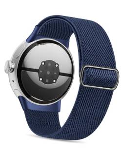 Kompatibel mit Google Pixel Watch 2 Armband/Pixel Watch Armband, verstellbares elastisches geflochtenes Nylon-Armband Sport Loop Riemen für Frauen Männer (Nachtblau) von NewJourney