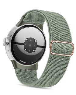 Kompatibel mit Google Pixel Watch 2 Armband/Pixel Watch Armband, verstellbares elastisches geflochtenes Nylon-Armband Sport Loop Riemen für Frauen Männer (Tannengrün) von NewJourney