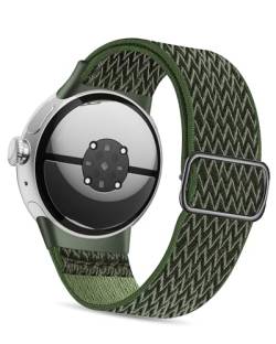 NewJourney Stretch Nylon Armband kompatibel mit Google Pixel Watch 2/1, verstellbar Sport atmungsaktiv weiches Armband für Männer Frauen (Armeegrün) von NewJourney