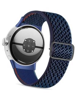 NewJourney Stretch Nylon Armband kompatibel mit Google Pixel Watch 2/1, verstellbar Sport atmungsaktiv weiches Armband für Männer Frauen (Dunkelblau) von NewJourney
