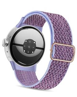 NewJourney Stretch Nylon Armband kompatibel mit Google Pixel Watch 2/1, verstellbar Sport atmungsaktiv weiches Armband für Männer Frauen (Flieder Violett) von NewJourney