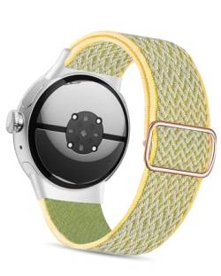 NewJourney Stretch Nylon Armband kompatibel mit Google Pixel Watch 2/1, verstellbar Sport atmungsaktiv weiches Armband für Männer Frauen (Helle Sonne) von NewJourney
