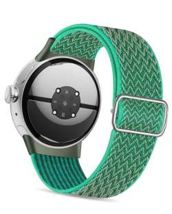 NewJourney Stretch Nylon Armband kompatibel mit Google Pixel Watch 2/1, verstellbar Sport atmungsaktiv weiches Armband für Männer Frauen (Orchidee Grün) von NewJourney