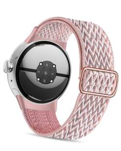 NewJourney Stretch Nylon Armband kompatibel mit Google Pixel Watch 2/1, verstellbar Sport atmungsaktiv weiches Armband für Männer Frauen (Sandrosa) von NewJourney