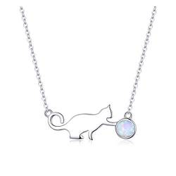 Authentische 925 Sterling Silber Freche Katze mit Kugel Opal Link Kette Halskette für Frauen Party Mädchen Geschenke von NewL