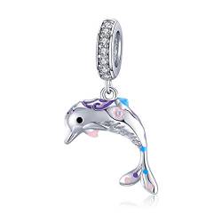 NewL 925 Sterling Silber Delfin Tier Meerjungfrau Anhänger Charm Meer Tier Charm DIY für Frauen Armband und Halskette, Sterling Silber von NewL
