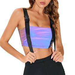 NewL Damen Regenbogen Reflektierendes bauchfreies Top Sexy Glänzend Holografisch Cami Tank Top Rave Dance Weste Top Party Clubwear Festival Kleidung, Reflektierend, M von NewL