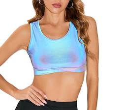 NewL Damen Regenbogen Reflektierendes bauchfreies Top Sexy Glänzend Holografisch Cami Tank Top Rave Dance Weste Top Party Clubwear Festival Kleidung, Reflektierendes Regenbogen-Design, Small von NewL