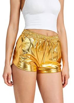NewL Glänzende Metallic Sexy Shorts Frauen Hohe Taille Reflektierende Hosen Sparkly Outfit Elastische Taille Rave Dance Party, gold, S von NewL
