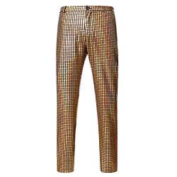 NewL Glänzende Regenbogen Paillettenhosen Männer Nachtclub Prom Tänzer Sänger Punk Rock Hosen Herren Festival Weihnachten Party Bühne Hose, Gold, XL von NewL