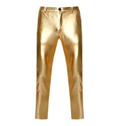 NewL Herren Night Club Skinny Shiny Gold Coated Metallic Pants Stage Perform Singer Disco Hose, Gold, 31-35 von NewL