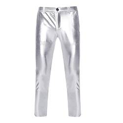 NewL Herren Night Club Skinny Shiny Gold Coated Metallic Pants Stage Perform Singer Disco Hose, Silber, 31-35 von NewL