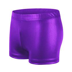 NewL Kinder Mädchen Elastische Taille Glänzend Metallic Ballett Tanz Shorts Hose für Sport Yoga Gymnastik Workout (Lila, 11-12 Jahre) Tag Größe 150 von NewL