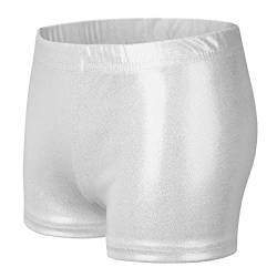 NewL Kinder Mädchen Elastische Taille Glänzend Metallic Ballett Tanz Shorts Hose für Sport Yoga Gymnastik Workout (Weiß, 13-14 Jahre) Tag Größe 160 von NewL