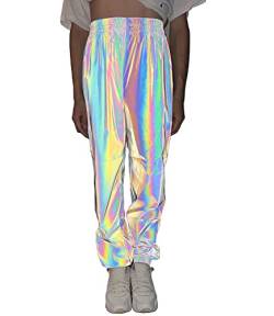 NewL Rainbow Reflektierende Hose Damen Marke Hip Hop Dance Fluoreszierende Hose Casual Harajuku Nacht Sport Jogger Hose Grau, grau, M von NewL