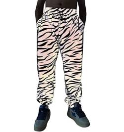 NewL Reflektierende Herren-Hose, holografisch, lässig, Sport, Nachtlicht, Zebra-Jogginghose, Rave-Festival-Kleidung, hohe Sichtbarkeit M von NewL