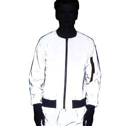 NewL Reflektierende Herrenjacke, reflektierend, leicht, Hip-Hop-Bomberjacke, Damen, Reißverschluss, Flight Mäntel, lässiger Windbreaker, grau, M von NewL