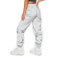 NewL Reflektierende Hose für Damen, Hip-Hop-Tanz, Fluoreszierende Hose, lässig, Harajuku, Nachtsport, Jogginghose, Grau, Grey, 3XL von NewL