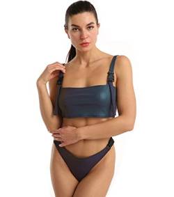 NewL Reflektierender Bikini-Set für Damen, glänzend, leuchtende Bademode, Strandmode Gr. Medium, silber von NewL